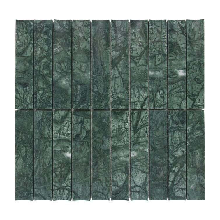 12.52" x 11.89" Honed Indian Green Marble Mosaic Tile