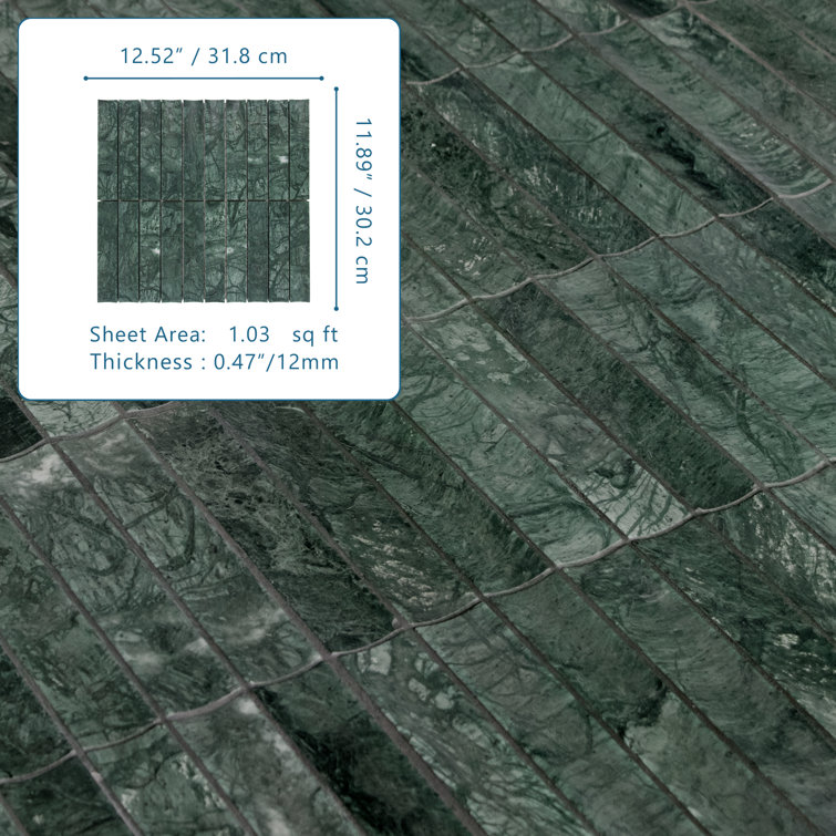 12.52" x 11.89" Honed Indian Green Marble Mosaic Tile