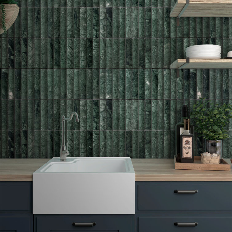 12.52" x 11.89" Honed Indian Green Marble Mosaic Tile
