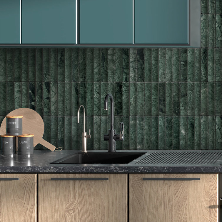 12.52" x 11.89" Honed Indian Green Marble Mosaic Tile