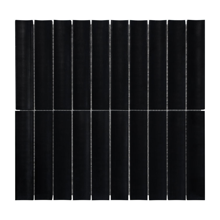 12.52" x 11.89" Black Honed Marble Mosaic Tile