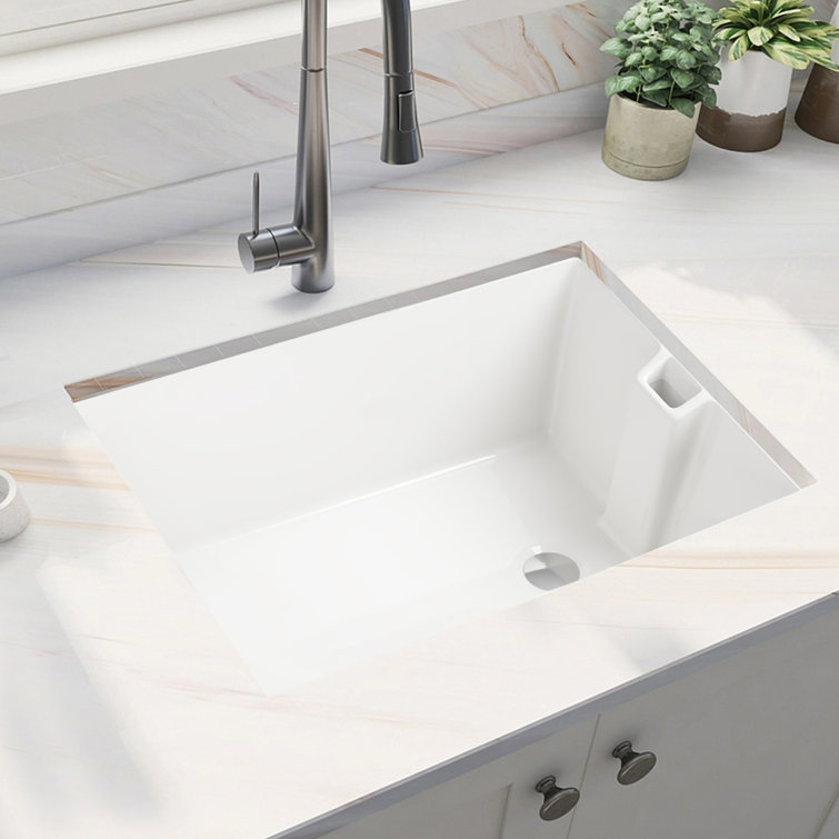 23.6" White Gloss Ceramic Undermount Single Bowl Kitchen Sink