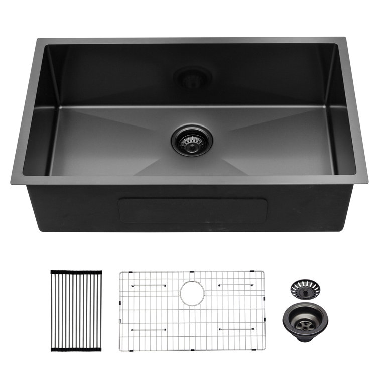 32" Gunmetal Black Stainless Steel Undermount Single Bowl Kitchen Sink
