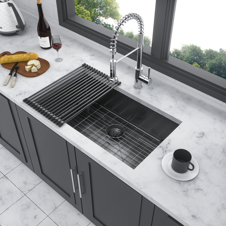 32" Gunmetal Black Stainless Steel Undermount Single Bowl Kitchen Sink