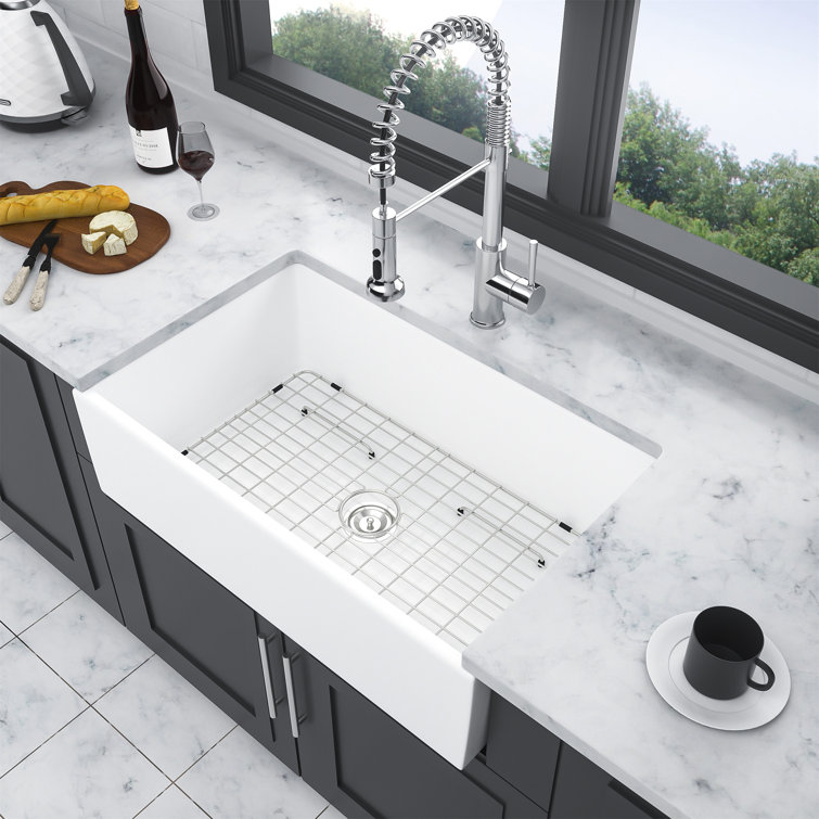 36-Inch White Ceramic Farmhouse Single Bowl Kitchen Sink