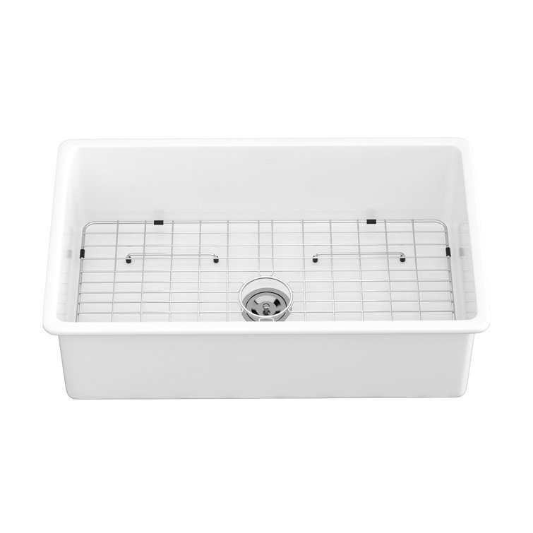 32" White Ceramic Undermount Single Bowl Kitchen Sink
