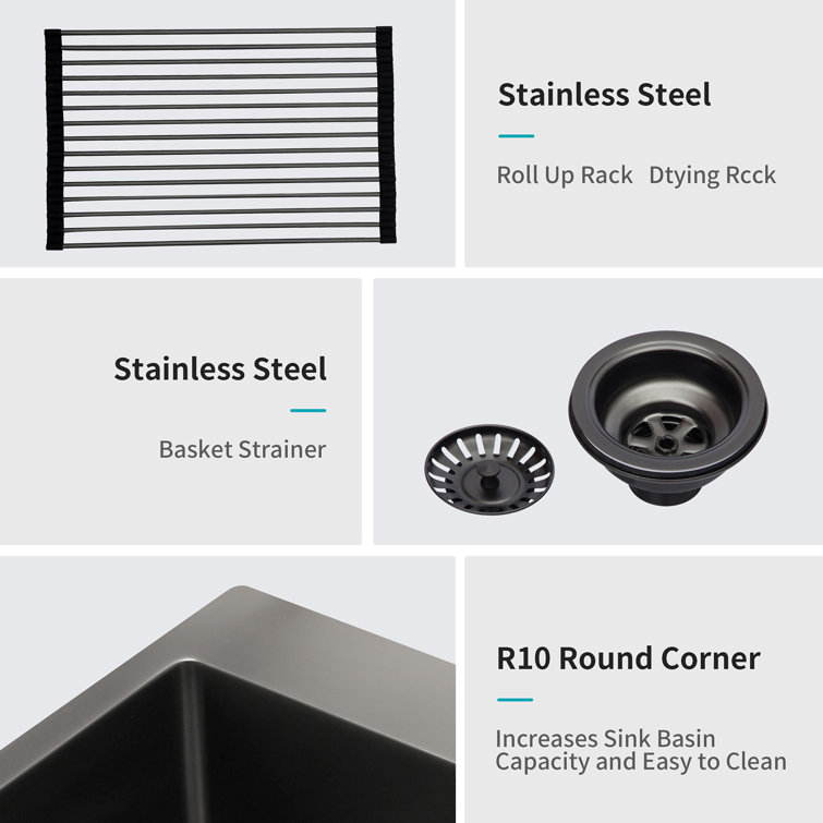 33'' Black Stainless Steel Single Bowl Drop-In Kitchen Sink