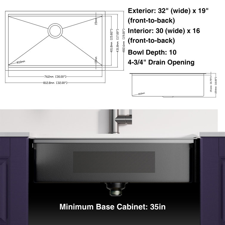 32 Inch Gunmetal Black Stainless Steel Undermount Workstation Sink