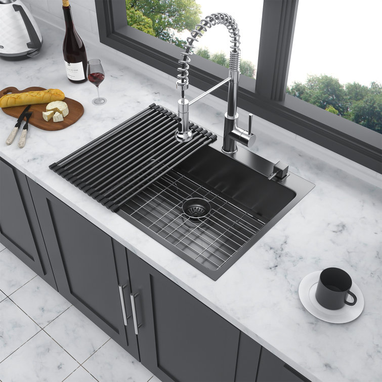 33'' Black Stainless Steel Single Bowl Drop-In Kitchen Sink