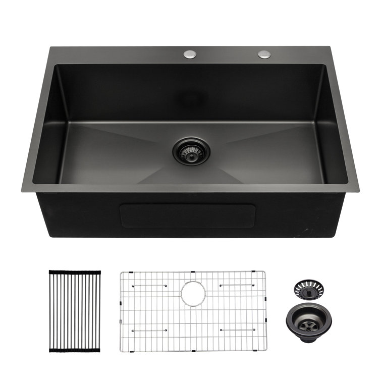 33'' Black Stainless Steel Single Bowl Drop-In Kitchen Sink