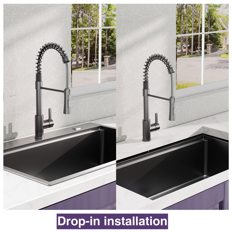 32x22 Inch Gunmetal Black Stainless Steel Single Bowl Workstation Sink