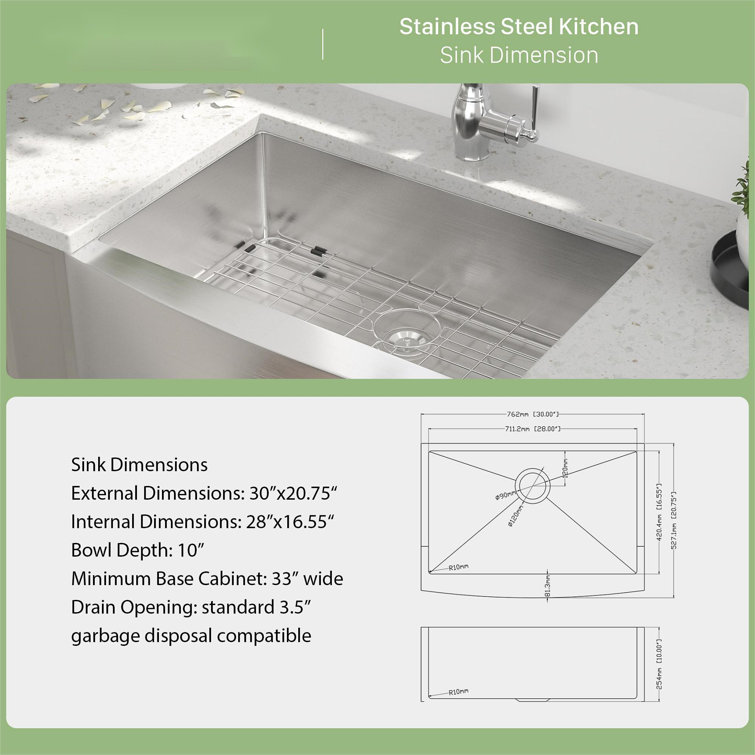 30'' Brushed Nickel Farmhouse Single Bowl Stainless Steel Kitchen Sink