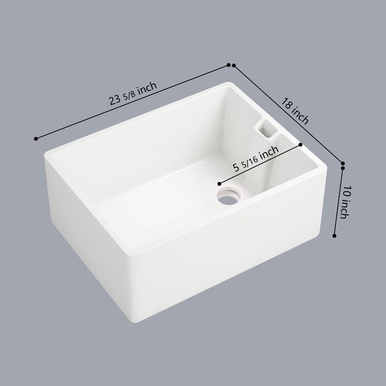 23.6" White Gloss Ceramic Undermount Single Bowl Kitchen Sink