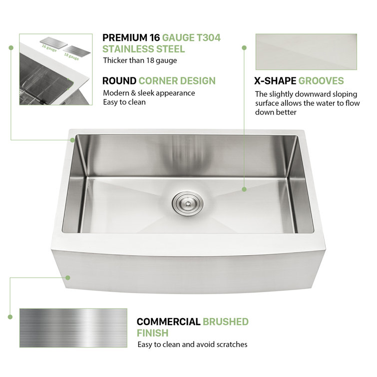 30'' Brushed Nickel Farmhouse Single Bowl Stainless Steel Kitchen Sink
