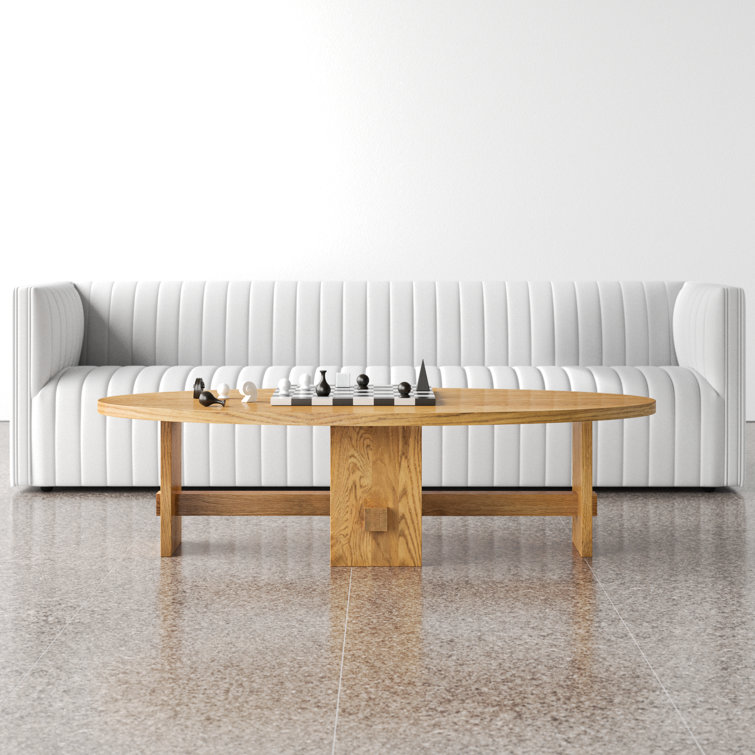Oak and MDF Oval Coffee Table with Natural Grain