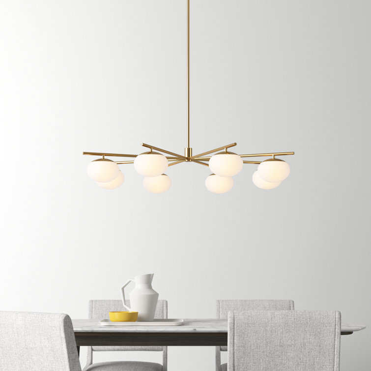 Burnished Brass 8-Light Sputnik Chandelier with Frosted Glass Shades
