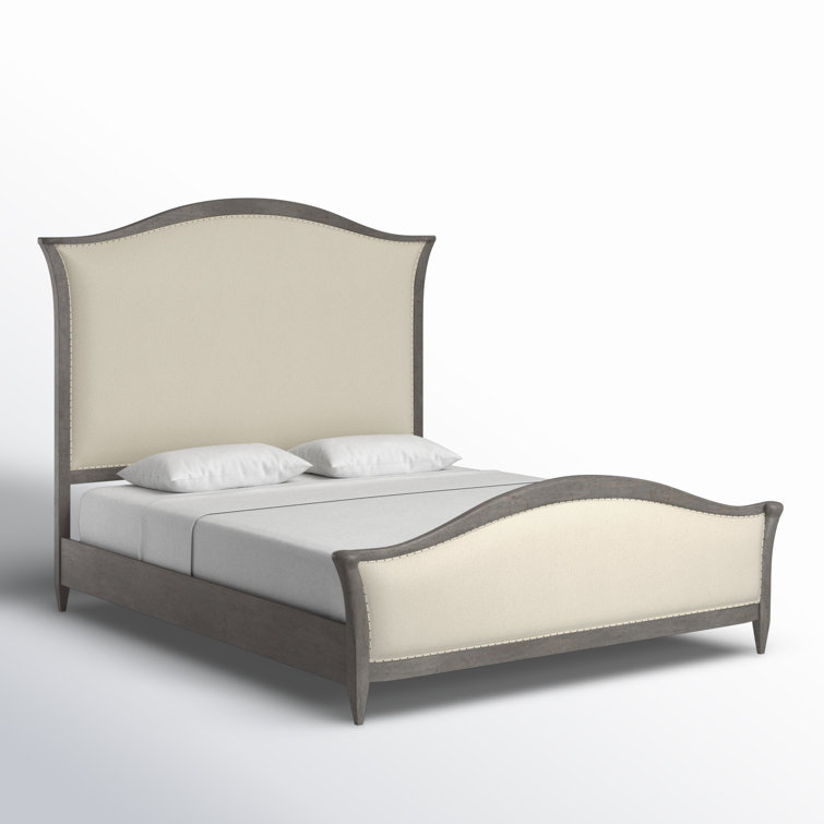 Tuscan White and Gray King Upholstered Bed with Nailhead Trim