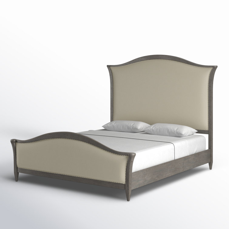 Tuscan White and Gray King Upholstered Bed with Nailhead Trim