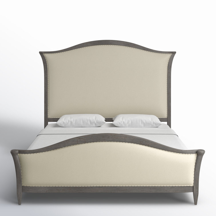 Tuscan White and Gray King Upholstered Bed with Nailhead Trim