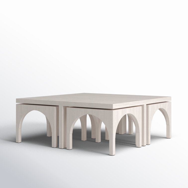 Whitewashed Oak Contemporary Nesting Square Coffee Table