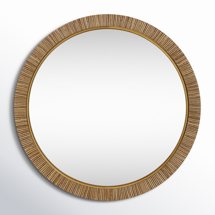 30'' Round Gold and Wood Wall Mirror