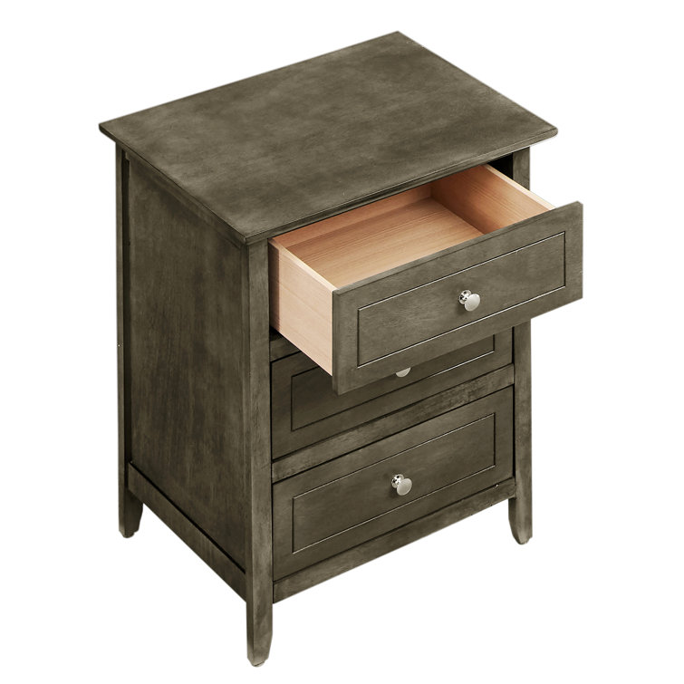 Gray Particle Board 3-Drawer Nightstand for Bedroom