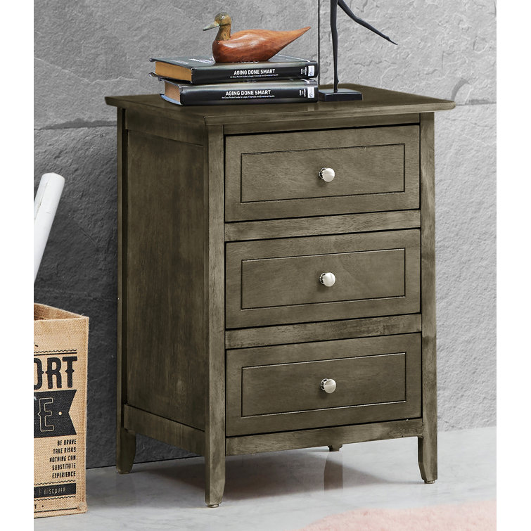 Gray Particle Board 3-Drawer Nightstand for Bedroom