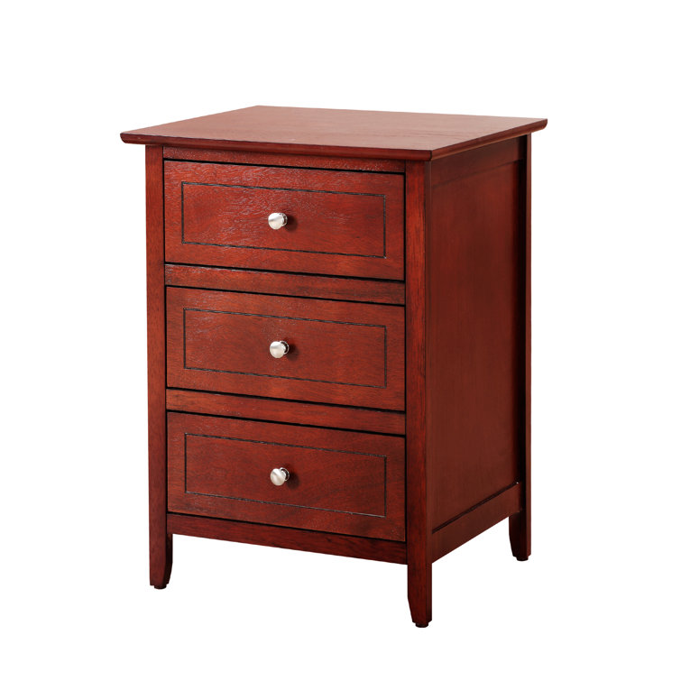 Cherry Wood 3-Drawer Nightstand with Nickel Hardware