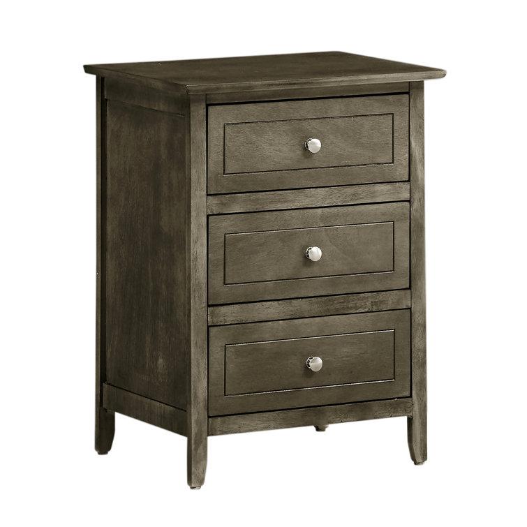 Gray Particle Board 3-Drawer Nightstand for Bedroom