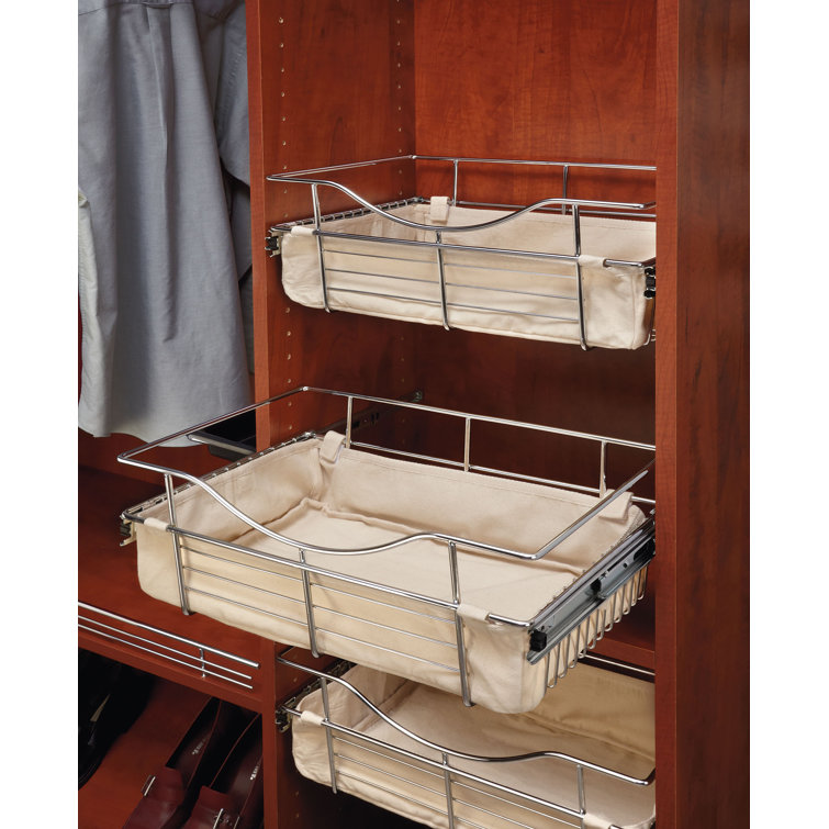 Tan Linen Closet Basket Liner with Velcro Tabs