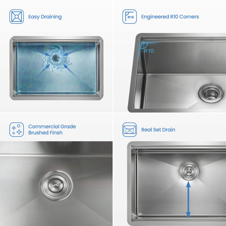 33 Inch Stainless Steel Single Bowl Undermount Kitchen Sink