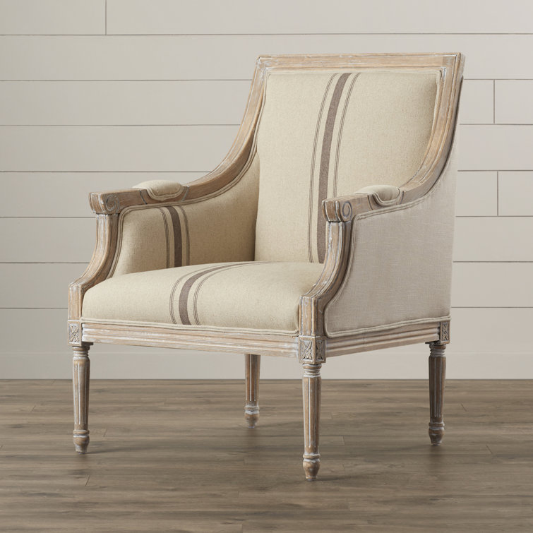 McKenna Tan Linen & Whitewashed Wood Handcrafted Accent Chair