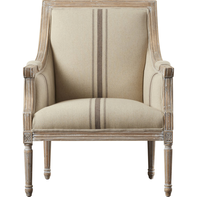 McKenna Tan Linen & Whitewashed Wood Handcrafted Accent Chair