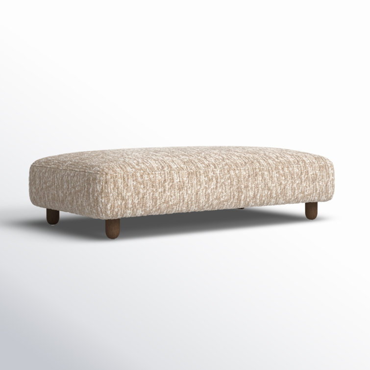 Cream Sheepskin Rectangle Ottoman with Medium Brown Legs