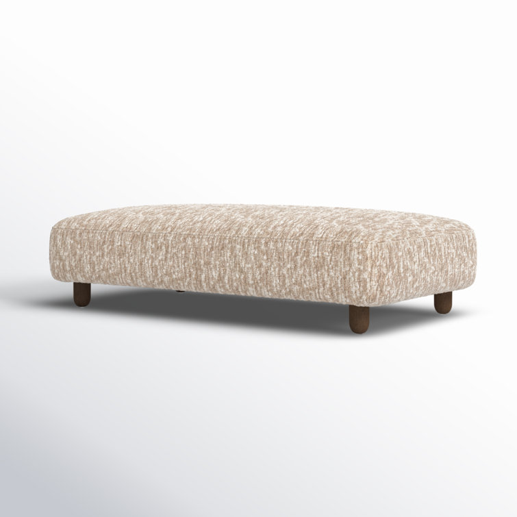Cream Sheepskin Rectangle Ottoman with Medium Brown Legs