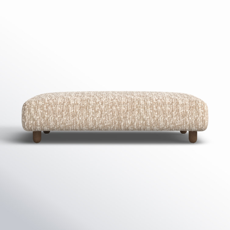 Cream Sheepskin Rectangle Ottoman with Medium Brown Legs