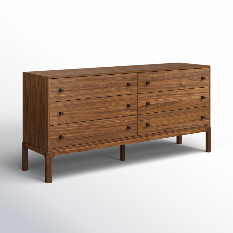 Walnut and Black 6-Drawer Double Dresser