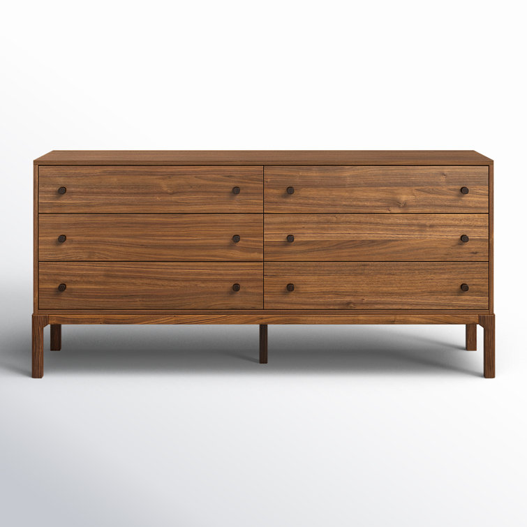 Walnut and Black 6-Drawer Double Dresser