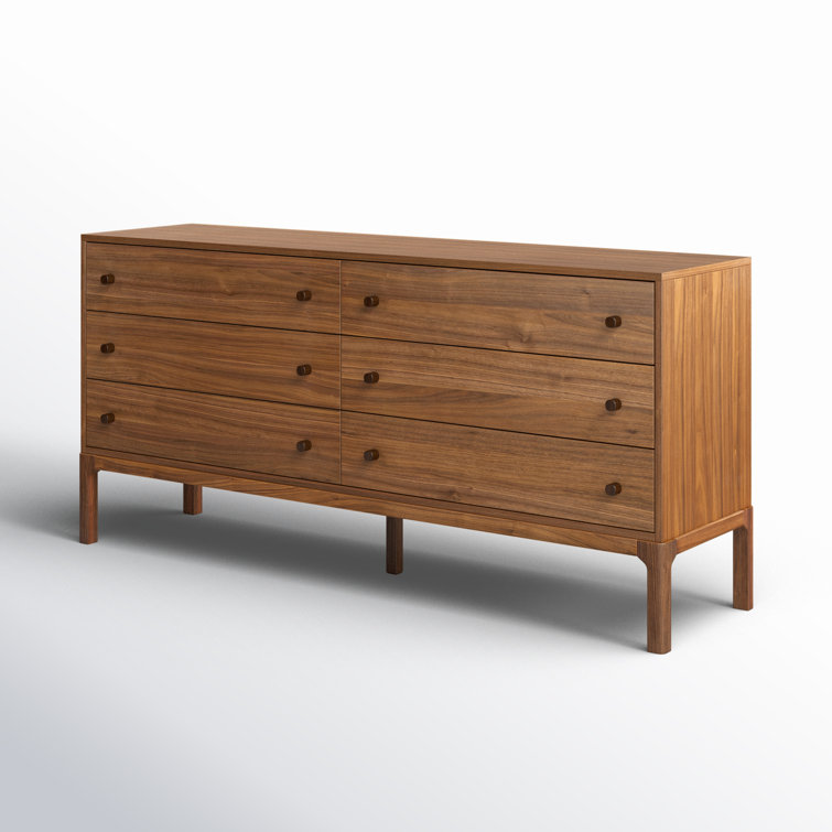Walnut and Black 6-Drawer Double Dresser