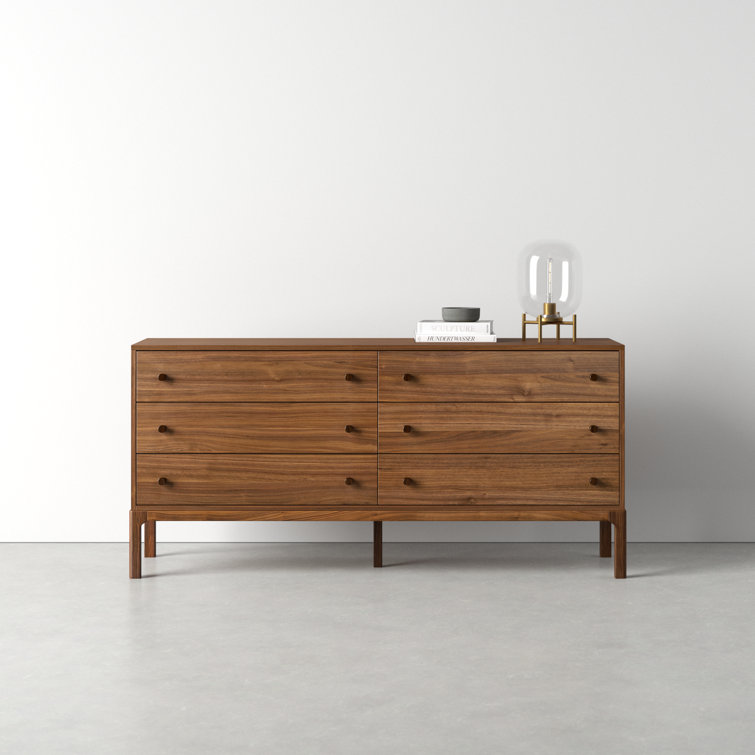 Walnut and Black 6-Drawer Double Dresser