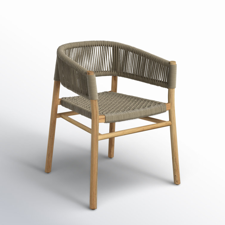 Taupe Woven Rope and Teak Outdoor Dining Armchair