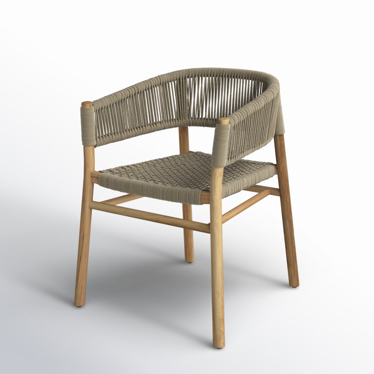 Taupe Woven Rope and Teak Outdoor Dining Armchair