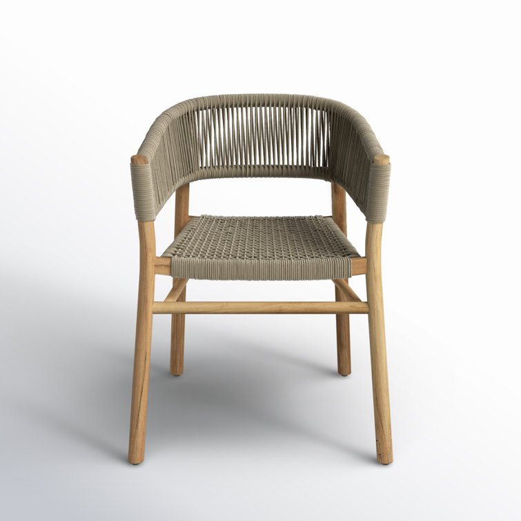 Taupe Woven Rope and Teak Outdoor Dining Armchair