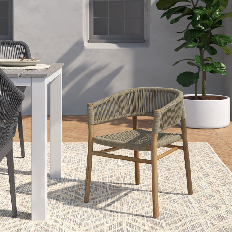 Taupe Woven Rope and Teak Outdoor Dining Armchair