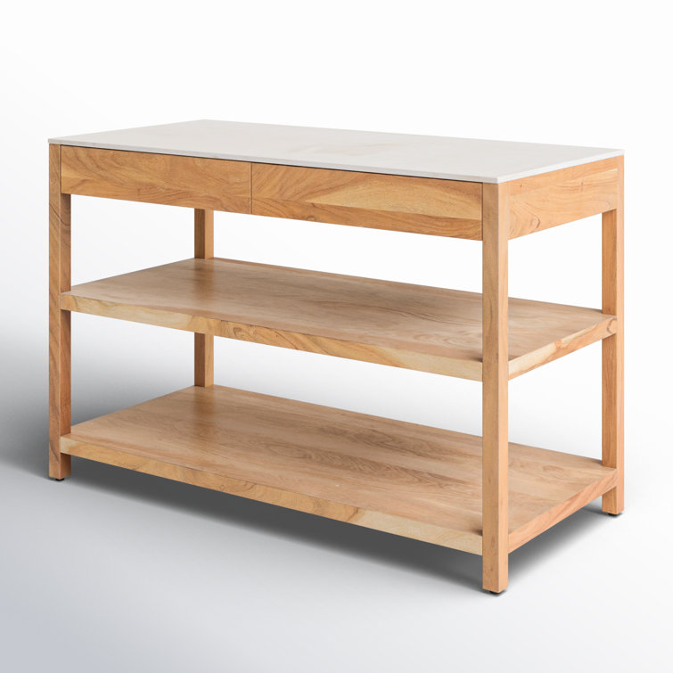 Small Natural Acacia and White Marble Kitchen Island Cart