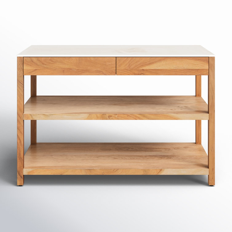 Small Natural Acacia and White Marble Kitchen Island Cart