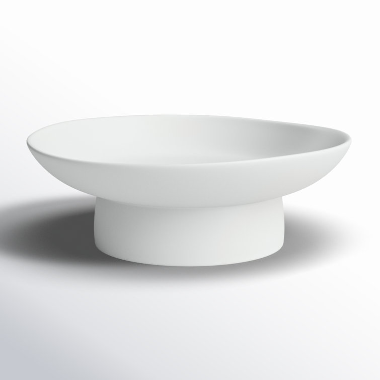 White Round Stoneware Decorative Bowl with Stand