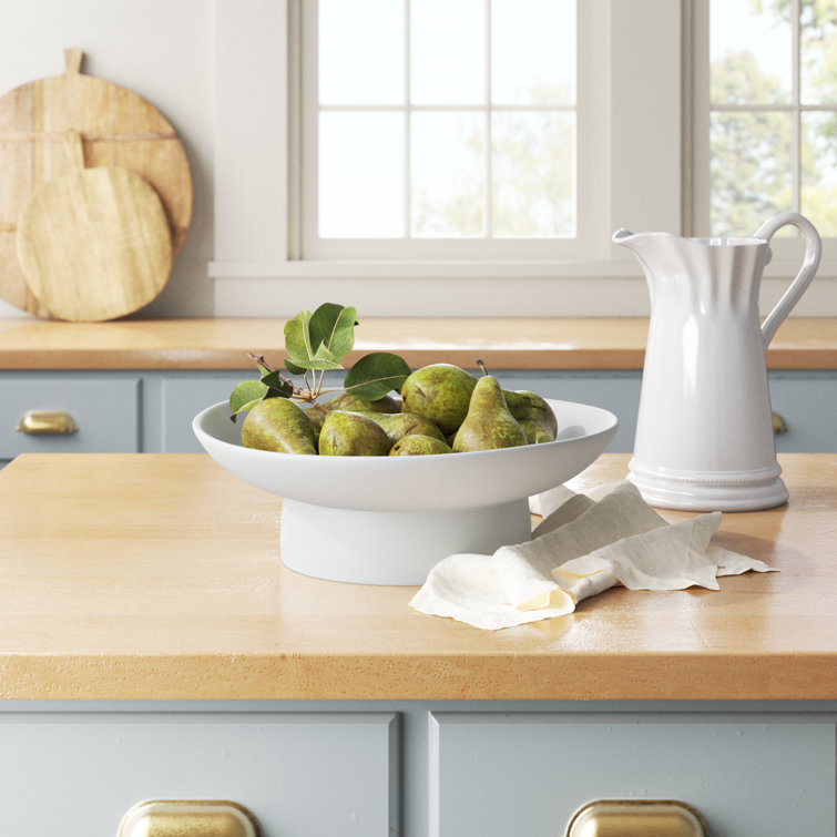 White Round Stoneware Decorative Bowl with Stand
