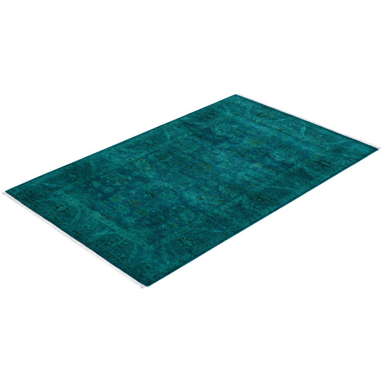 Hand-Knotted Blue Wool Rectangular Area Rug 3'3" x 5'2"