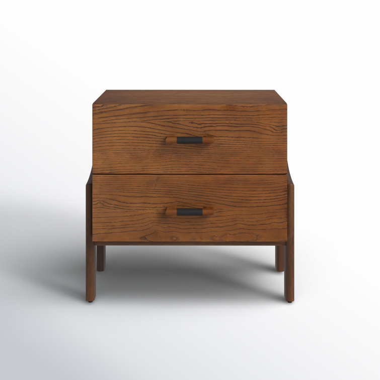 Terra Brown Ash Solid Wood 2-Drawer Nightstand